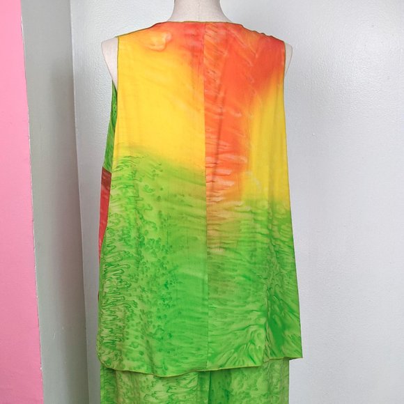 Paul Sisto Bold Colorful Green / Yellow / Red Three Piece Blouse & Pant Set - Picture 7 of 15
